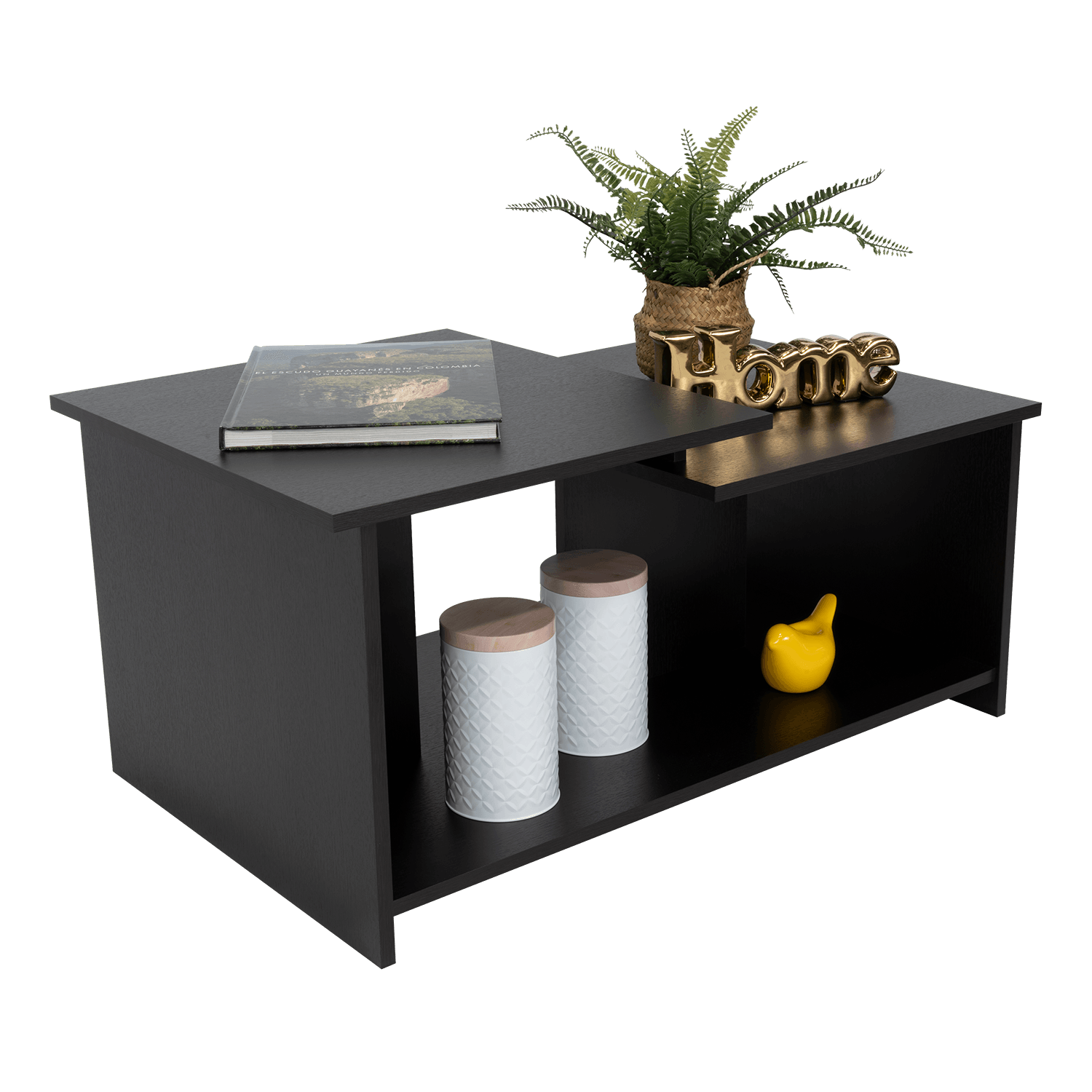 MESA DE CENTRO THINY, WENGUE, CON VARIEDAD DE ENTREPAÑOS