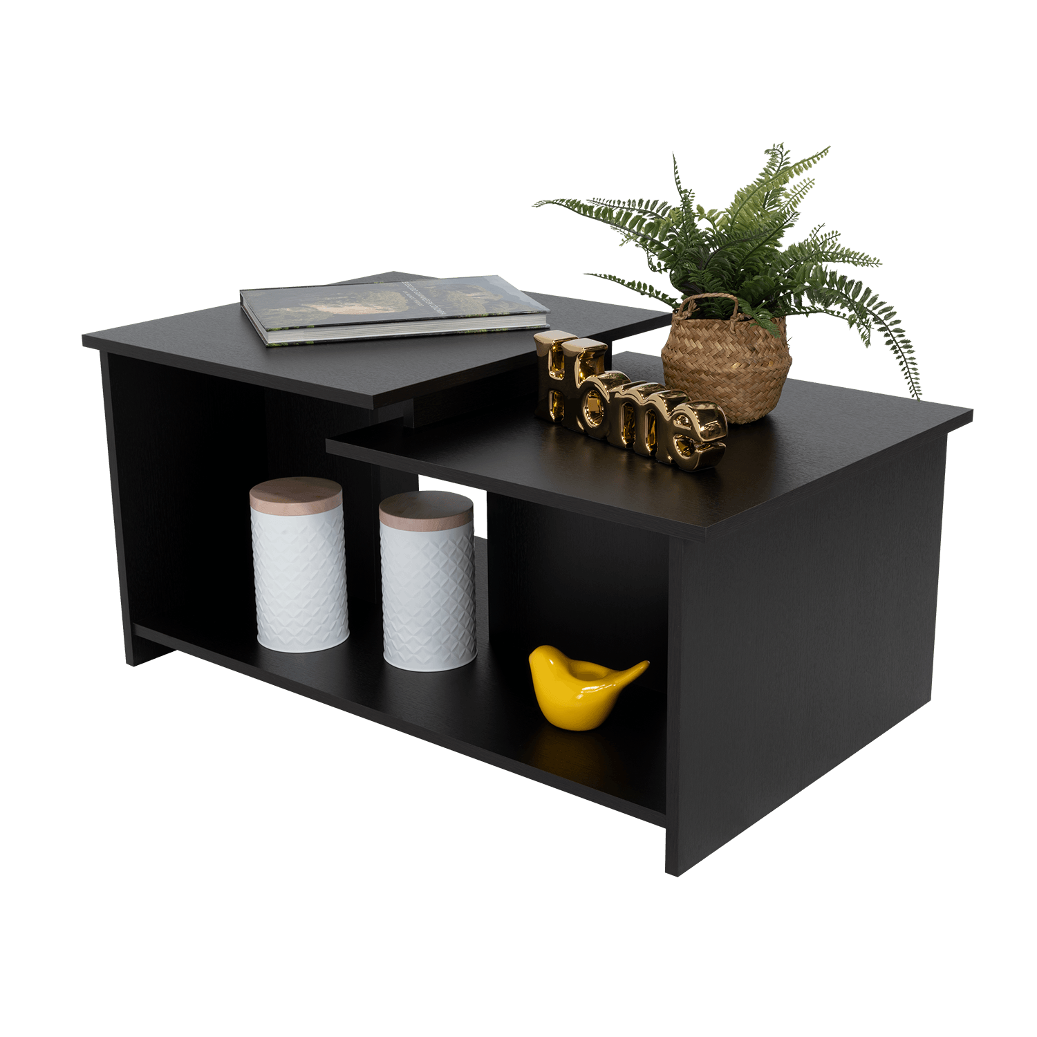 MESA DE CENTRO THINY, WENGUE, CON VARIEDAD DE ENTREPAÑOS
