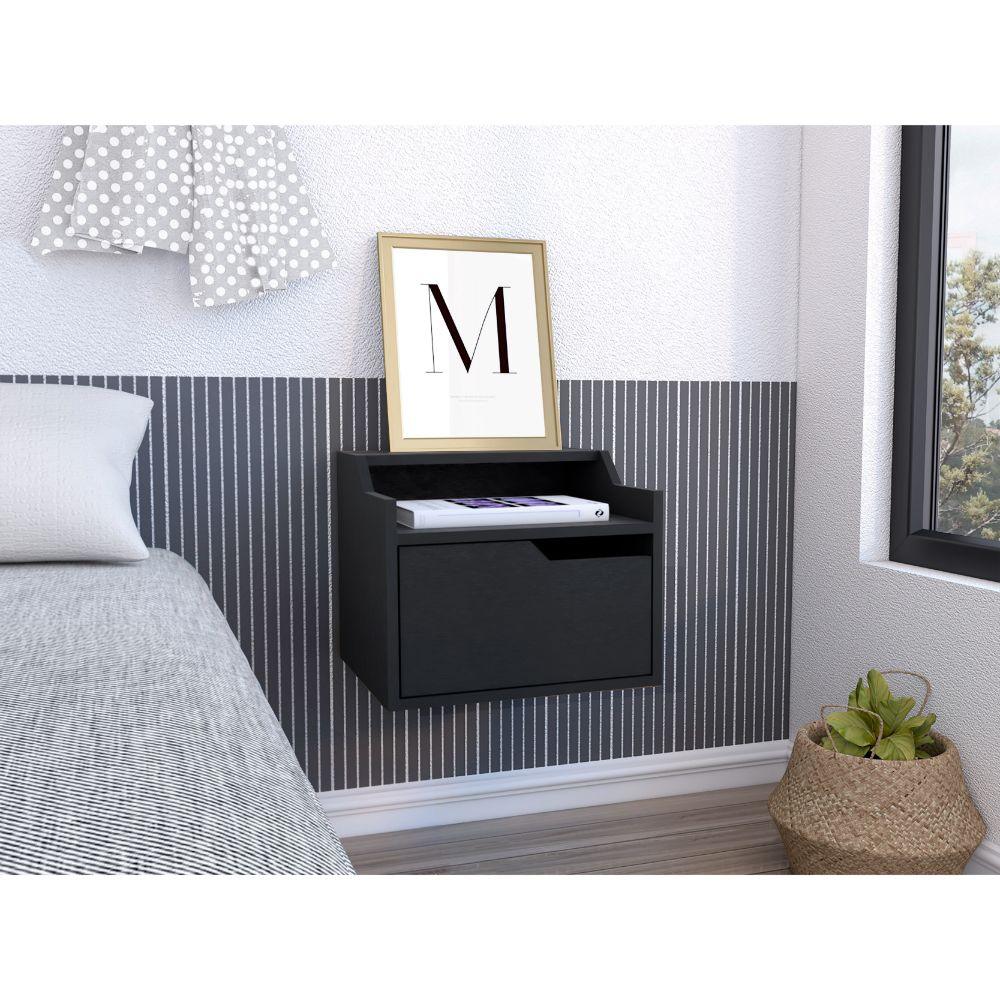 MESA DE NOCHE FLOTANTE BUSAN, WENGUE, CON ESPACIO PARA COLOCAR OBJETOS DECORATIVOS