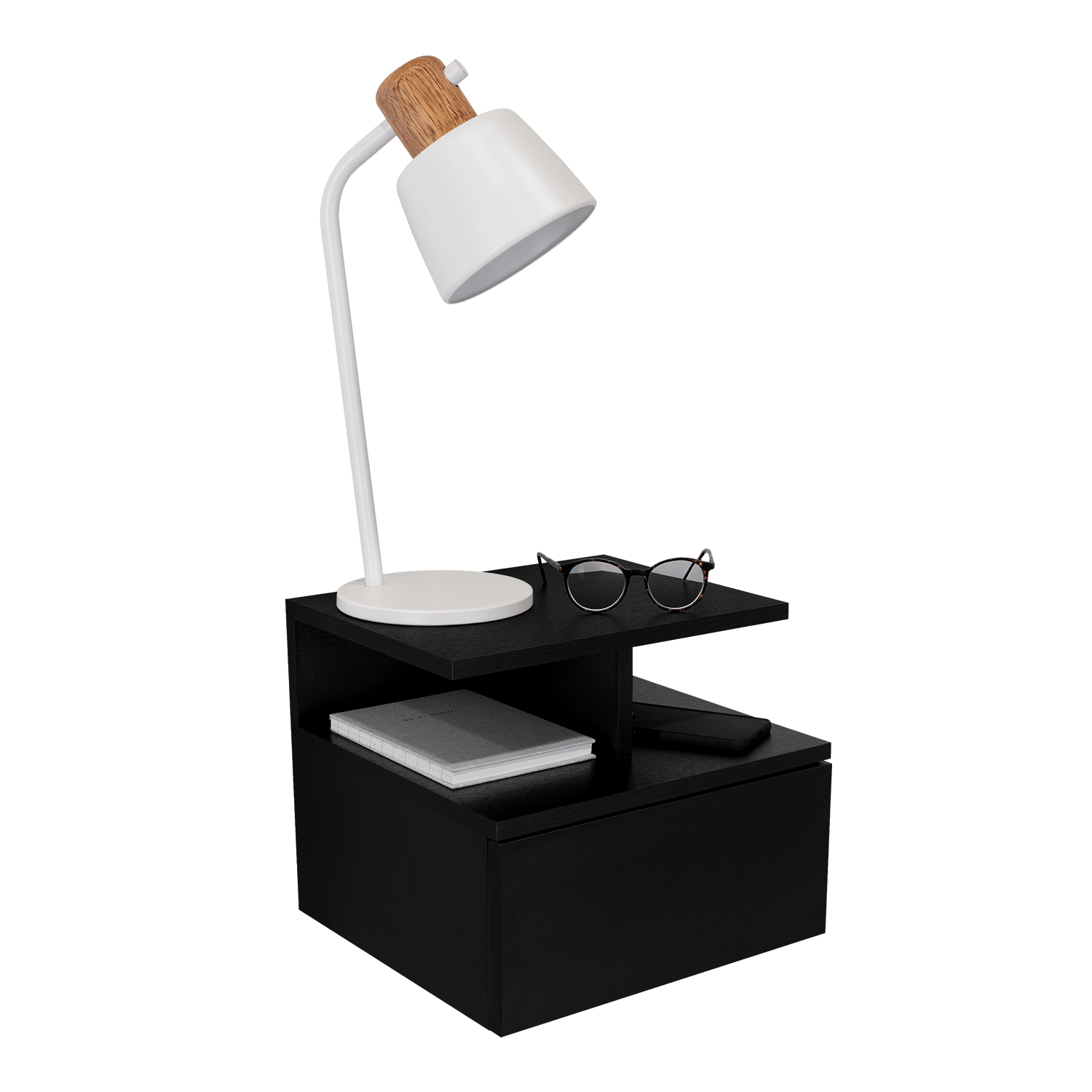 MESA DE NOCHE FLOTANTE NUBE, WENGUE CON UN CAJÓN Y DIVISIÓN DE DOS ENTREPAÑOS ZF