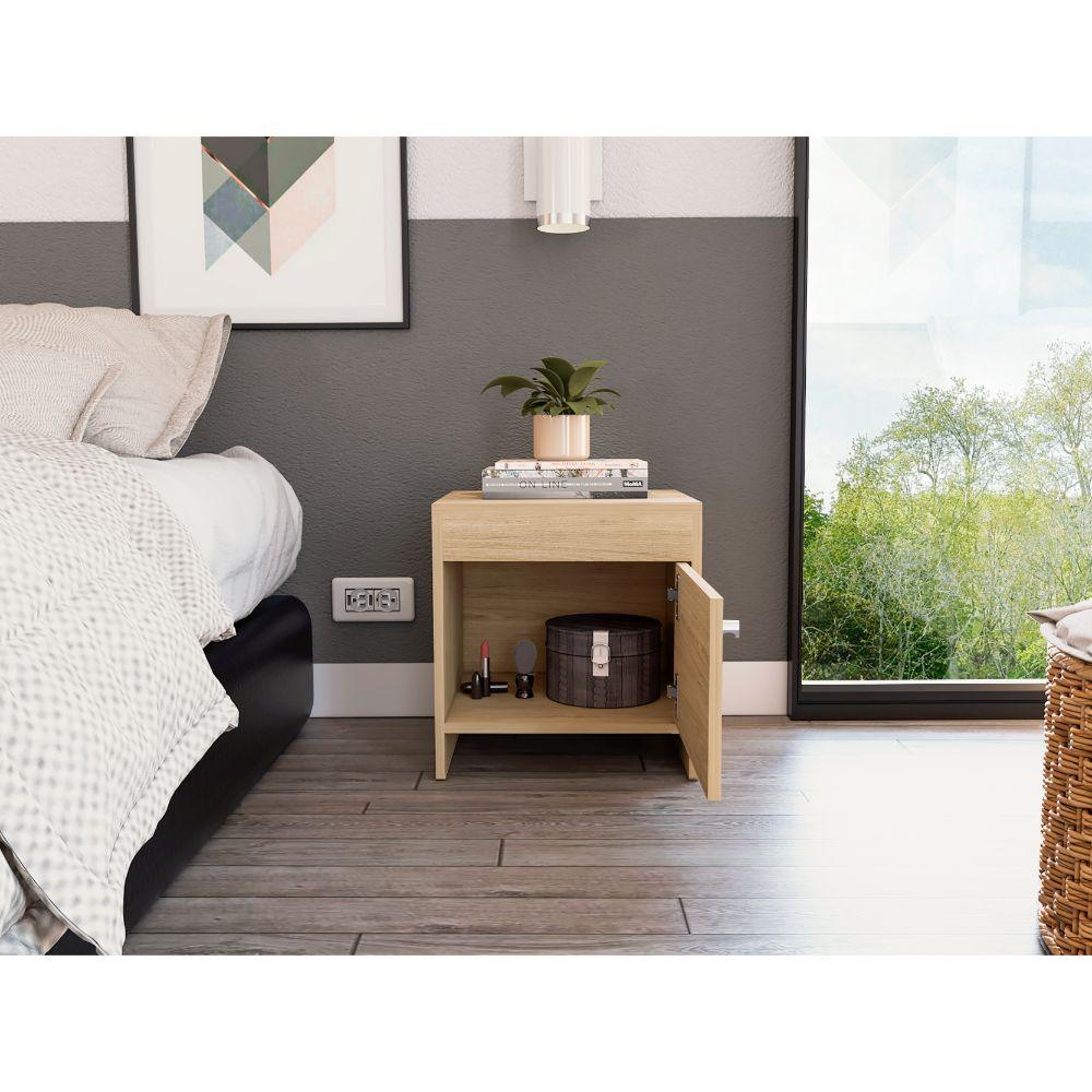 MESA DE NOCHE TUTTO, BEIGE, CON CAJÓN PARA GUARDAR OBJETOS IDEAL PARA ESPACIOS REDUCIDOS