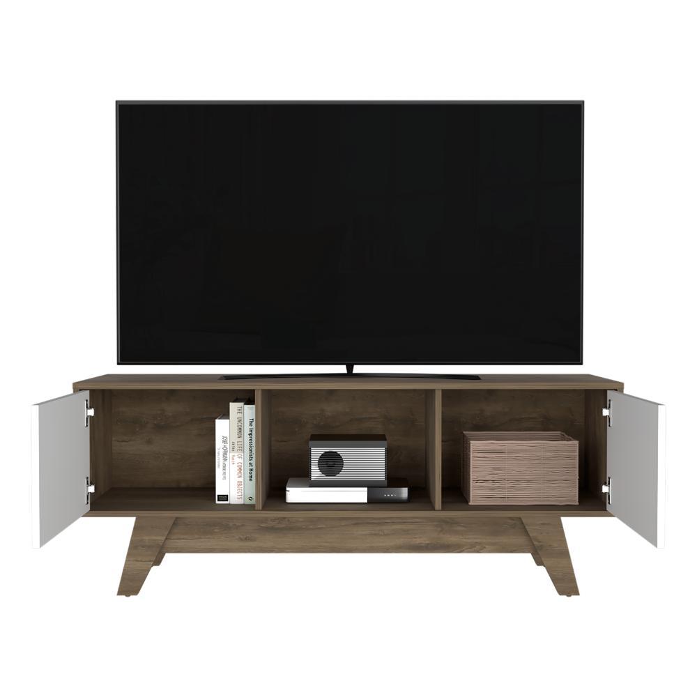 MESA PARA TV RIZZO, NOGAL Y BLANCO, CON ESPACIO PARA TELEVISOR 55"