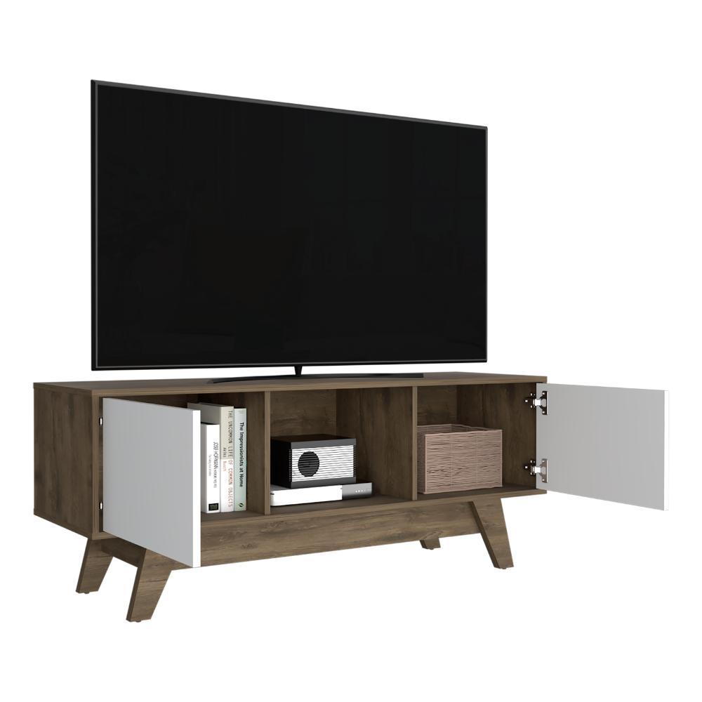 MESA PARA TV RIZZO, NOGAL Y BLANCO, CON ESPACIO PARA TELEVISOR 55"