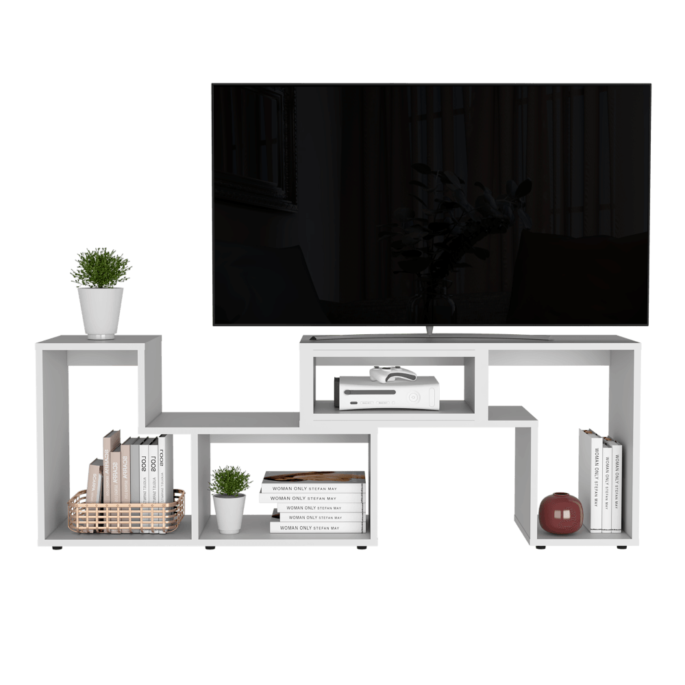 MESA PARA TV ASCHER, BLANCO DUQUEZA, CON ESPACIO PARA TELEVISOR DE HASTA 50 PULGADAS