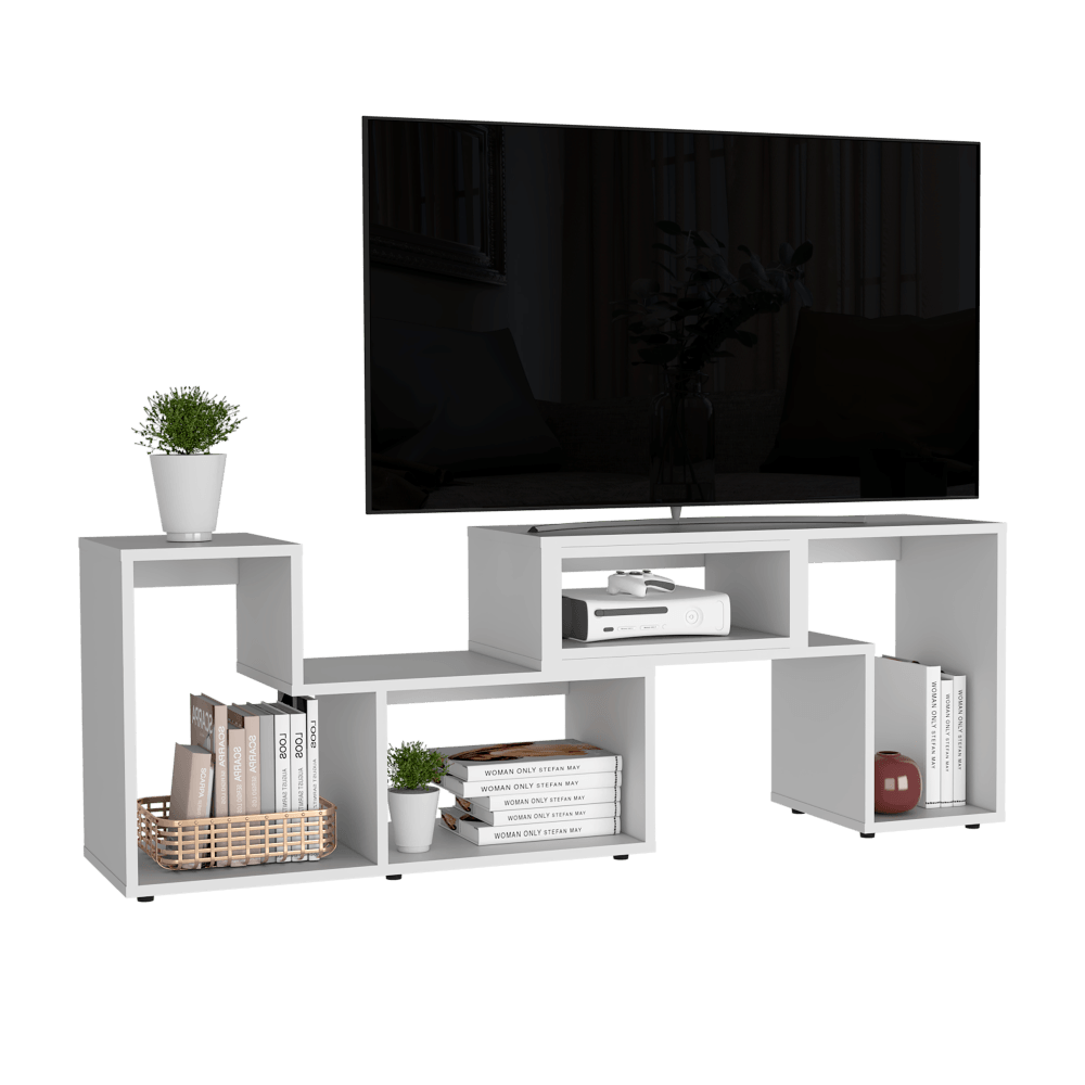 MESA PARA TV ASCHER, BLANCO DUQUEZA, CON ESPACIO PARA TELEVISOR DE HASTA 50 PULGADAS