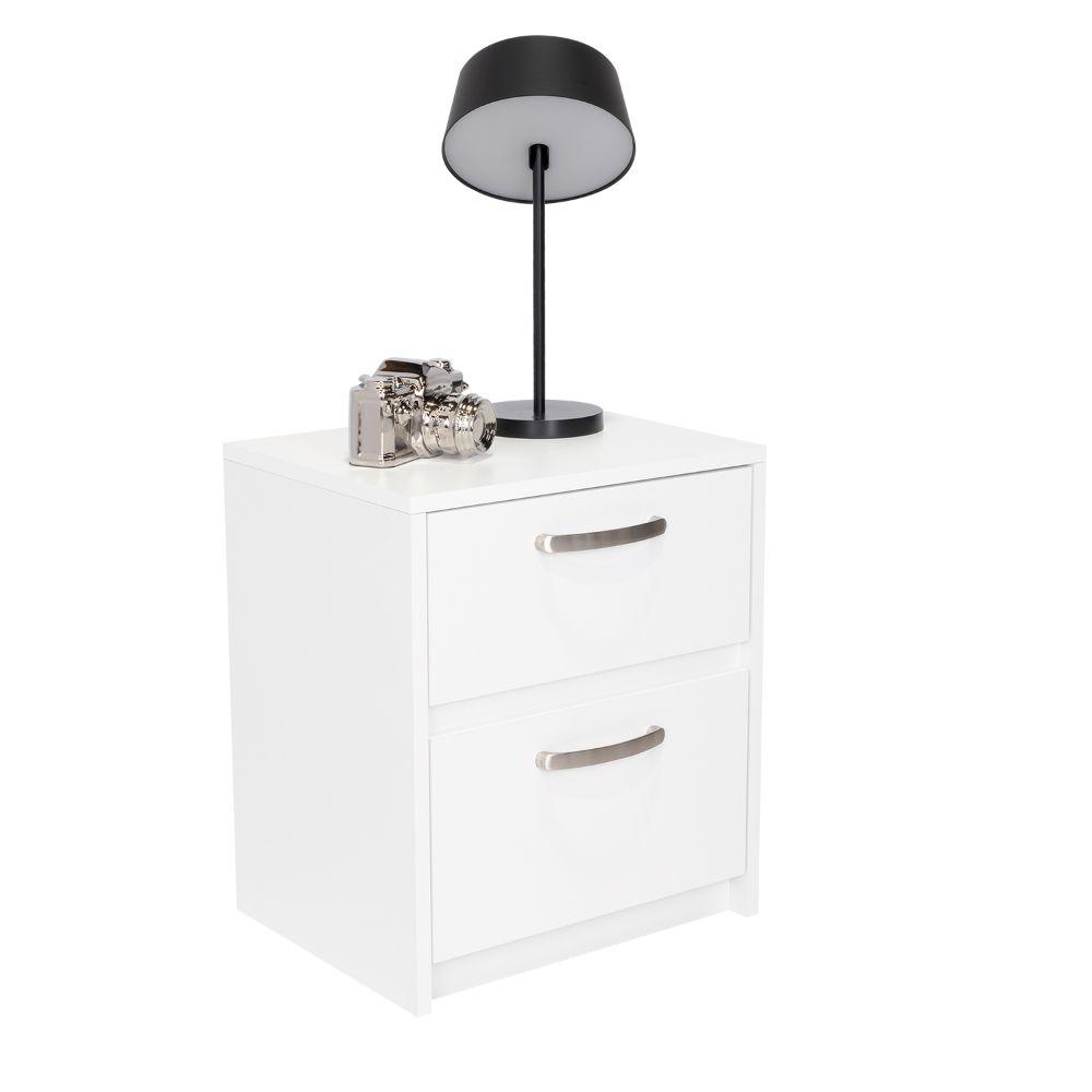 MESA DE NOCHE ELAXI, BLANCO, CON DOS CAJONES DESLIZABLES