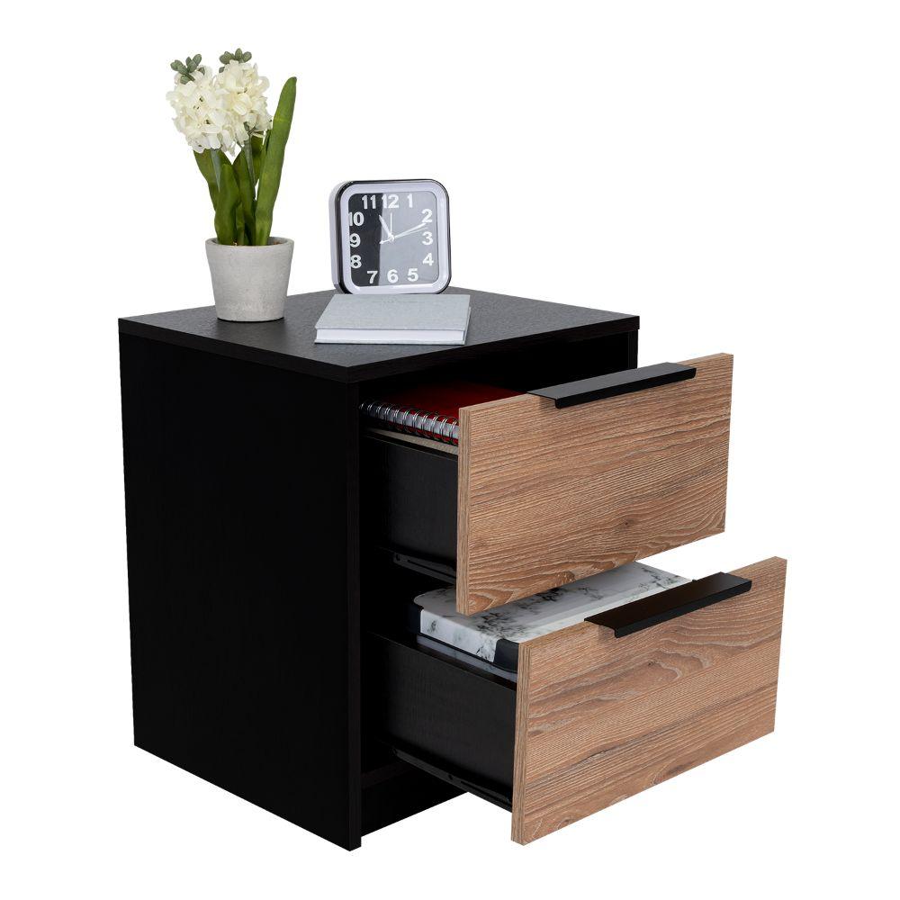 MESA DE NOCHE WESLEY, WENGUE Y MIEL, CON DOS CAJONES ORGANIZADORES