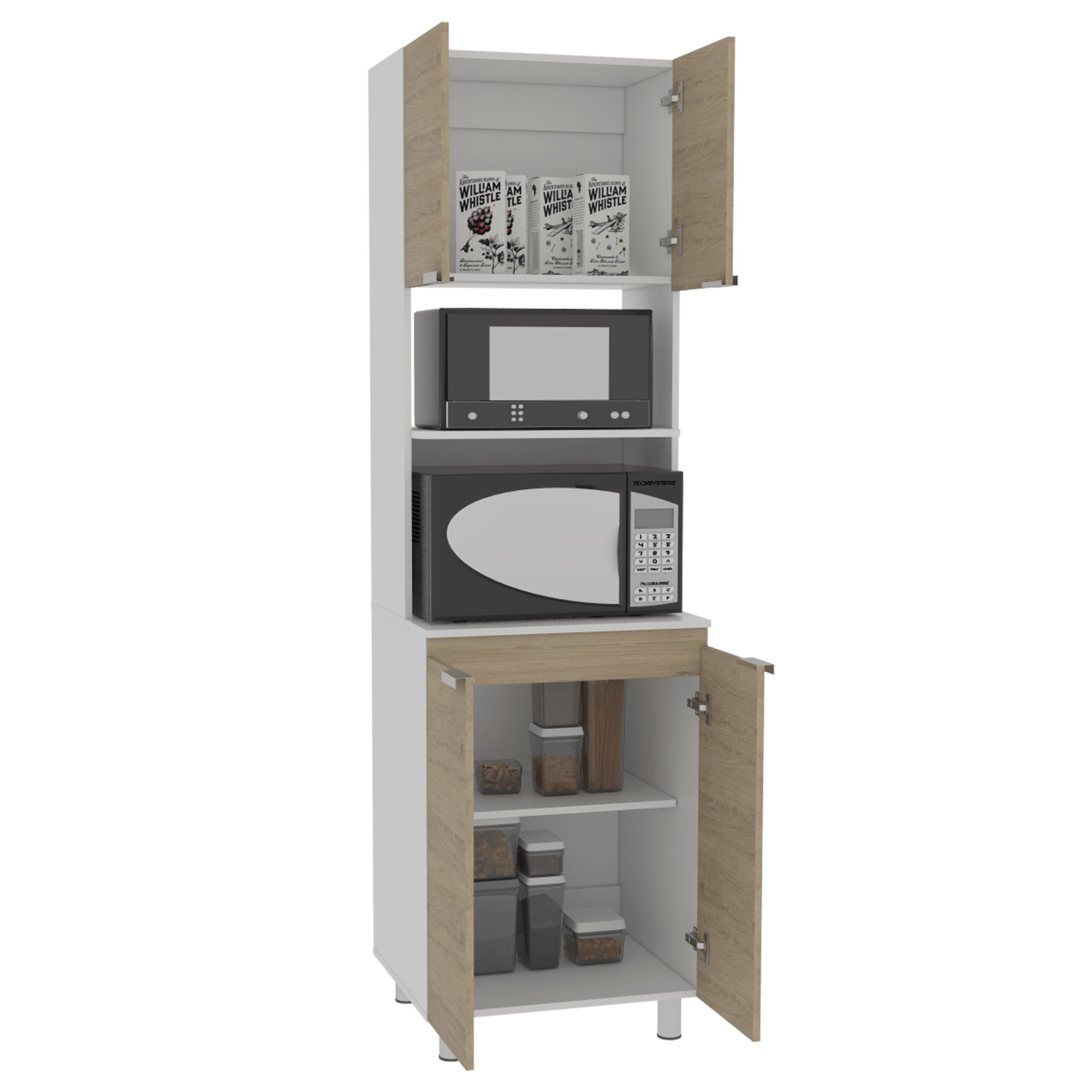 MÓDULO MICROONDAS DIAMANTE, BEIGE Y BLANCO, CON CUATRO PUERTAS BATIENTES