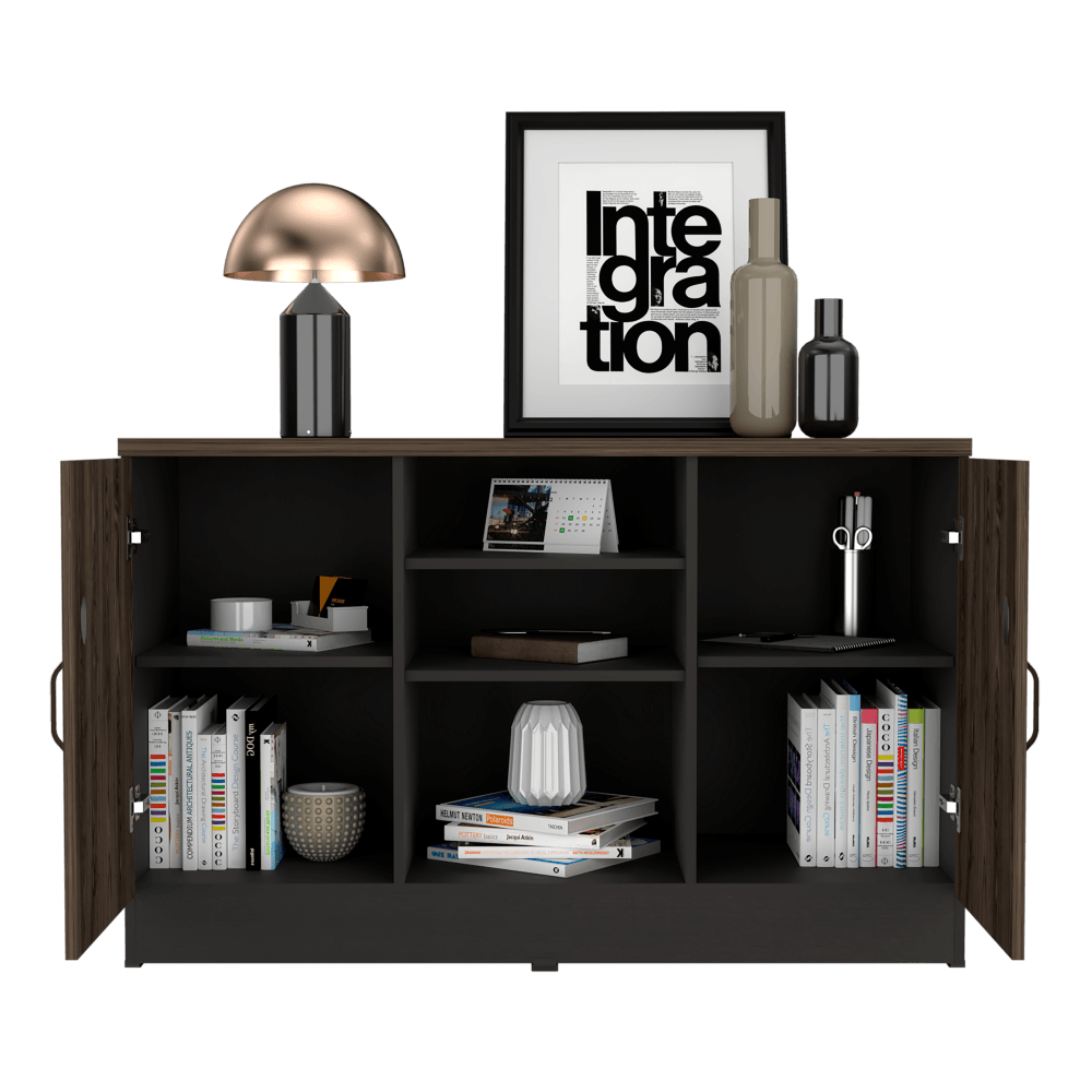 MUEBLE AUXILIAR RECIBIDOR CONCEPT, NEGRO SOFT Y CHOCOLATE, CON DOS PUERTAS BATIENTES