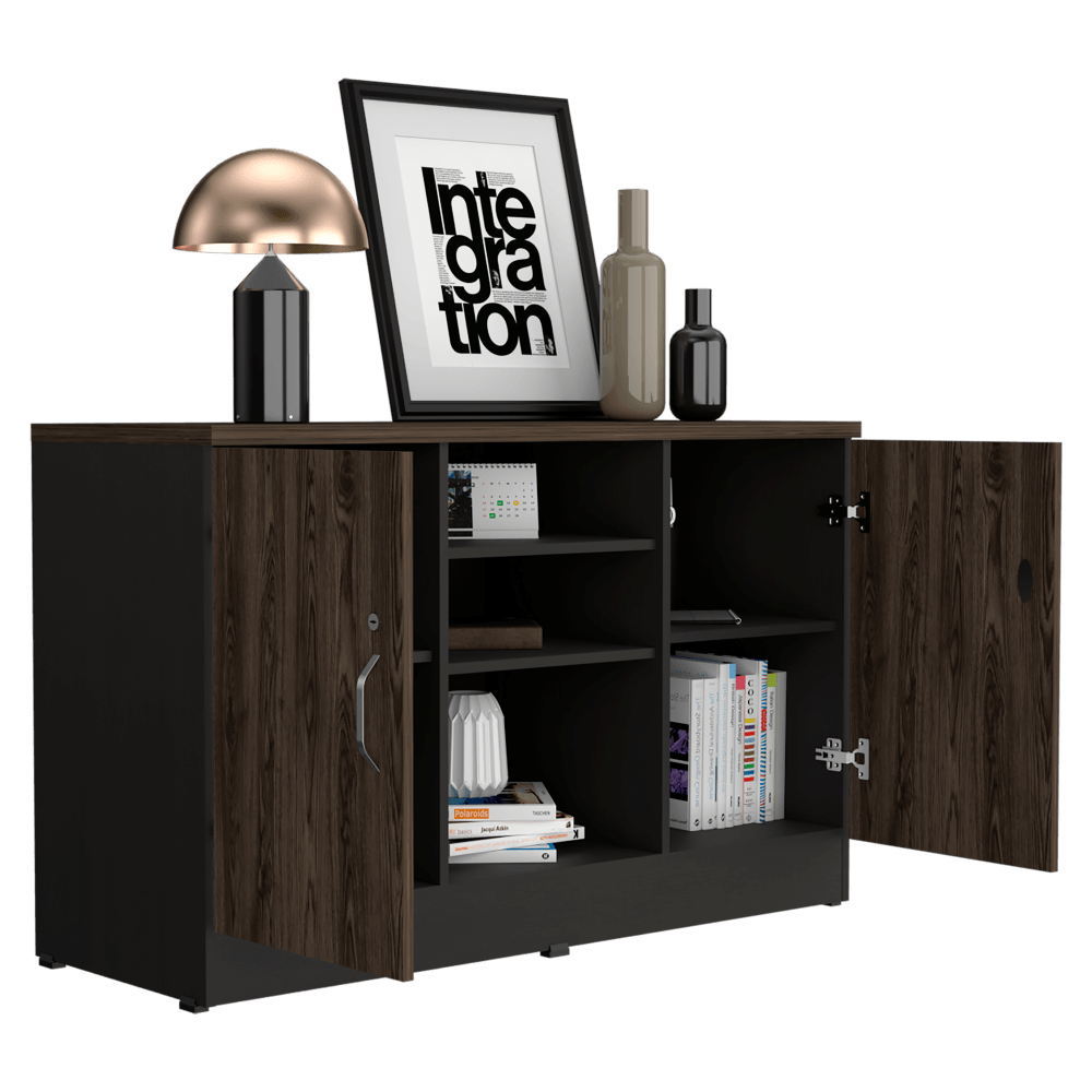 MUEBLE AUXILIAR RECIBIDOR CONCEPT, NEGRO SOFT Y CHOCOLATE, CON DOS PUERTAS BATIENTES