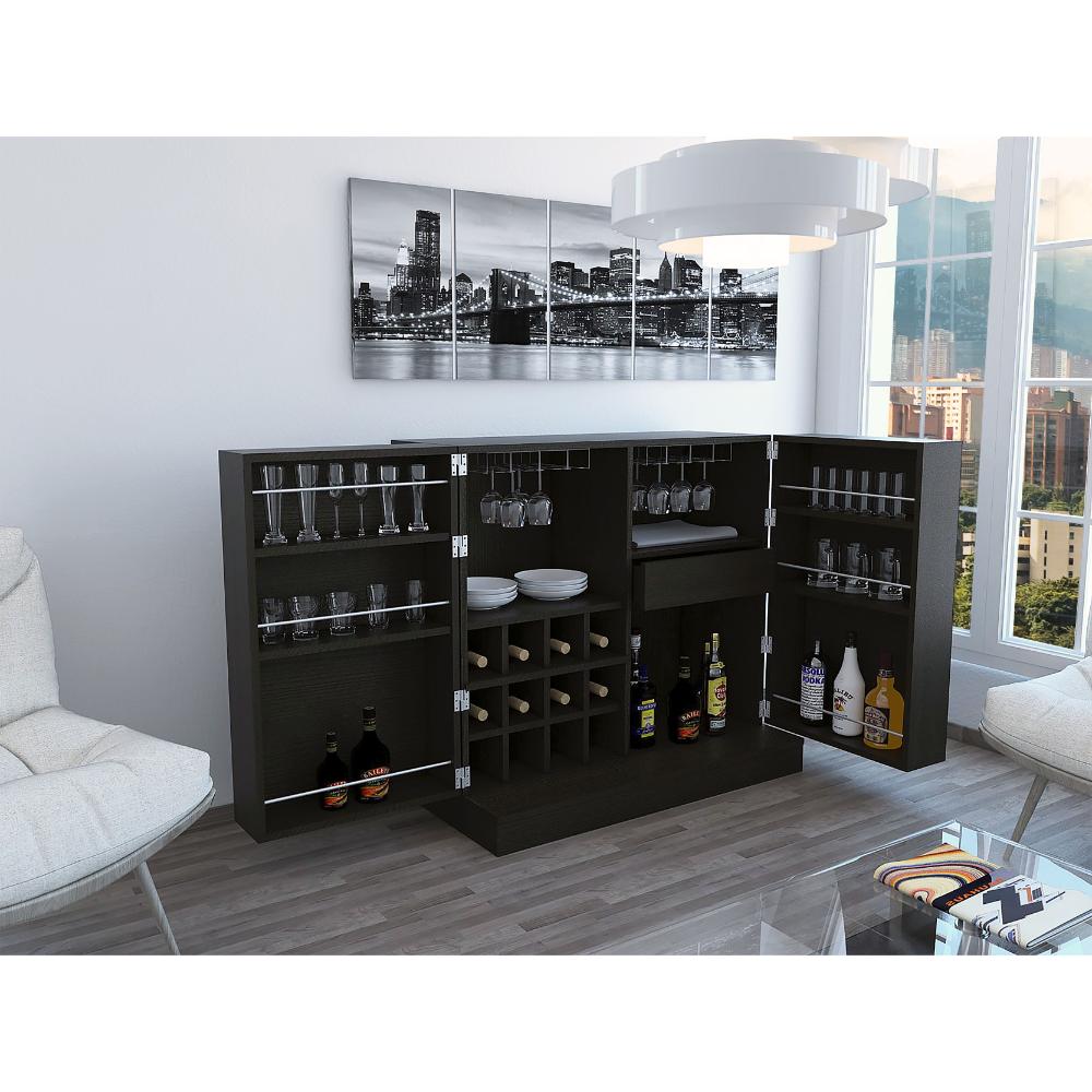 BAR SIENEGA, WENGUE, CON ESPACIO PARA BOTELLAS Y PORTA COPAS