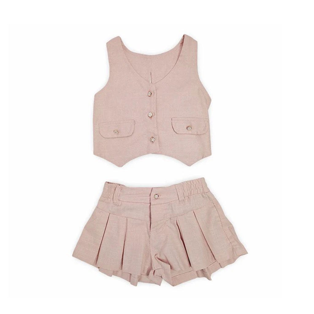 62008 CONJUNTO NIÑA BEBÉ - CHALECO CON MOÑO Y SHORT PRENSES