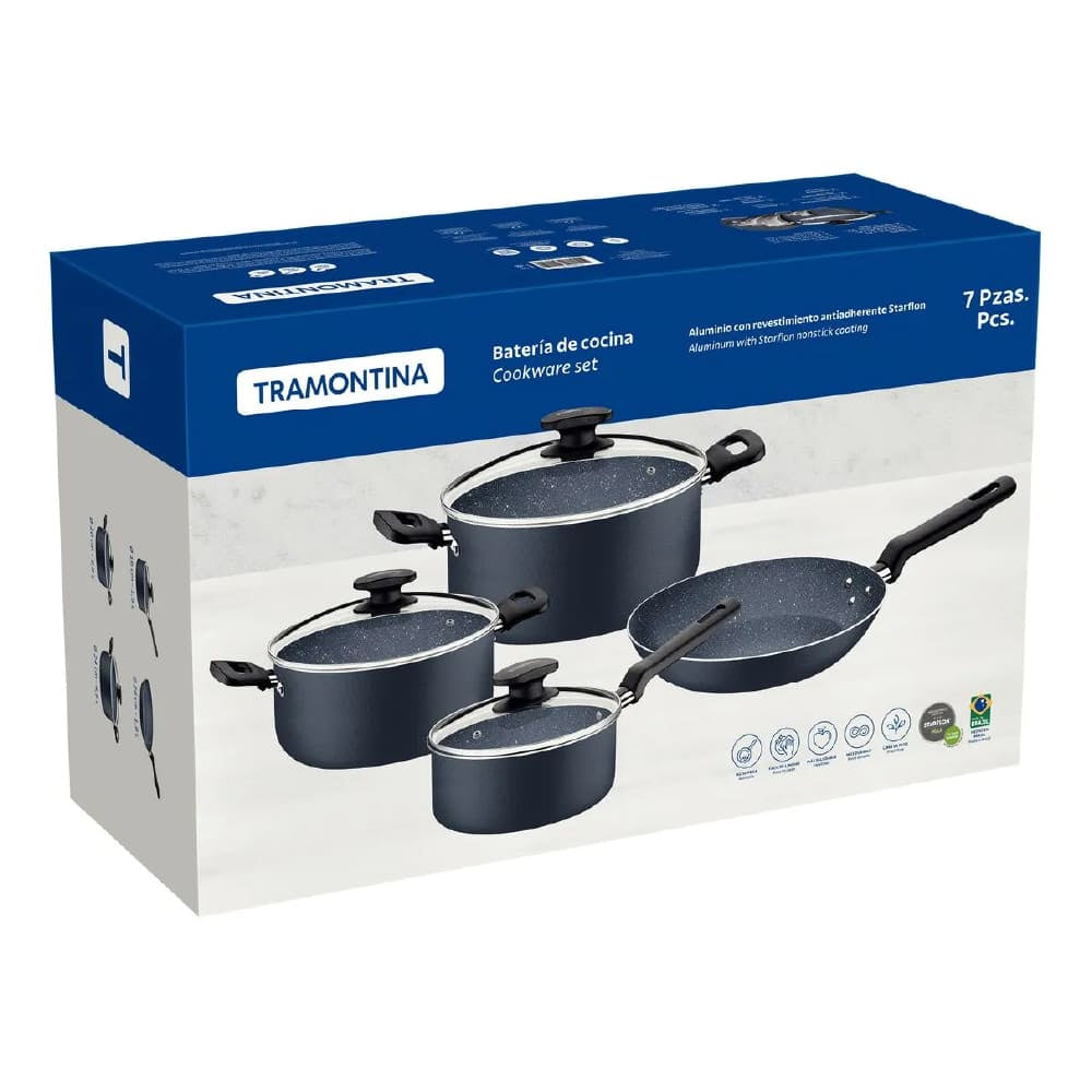 BATERÍA DE COCINA 7PZ STARFLON MAX AZUL