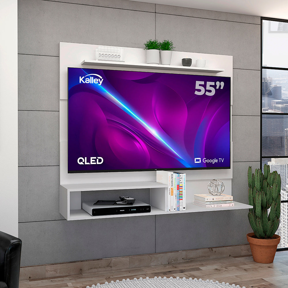 PANEL DE TV ASCHER, BLANCO, CON ESPACIO PARA TELEVISOR DE HASTA 55 PULGADAS