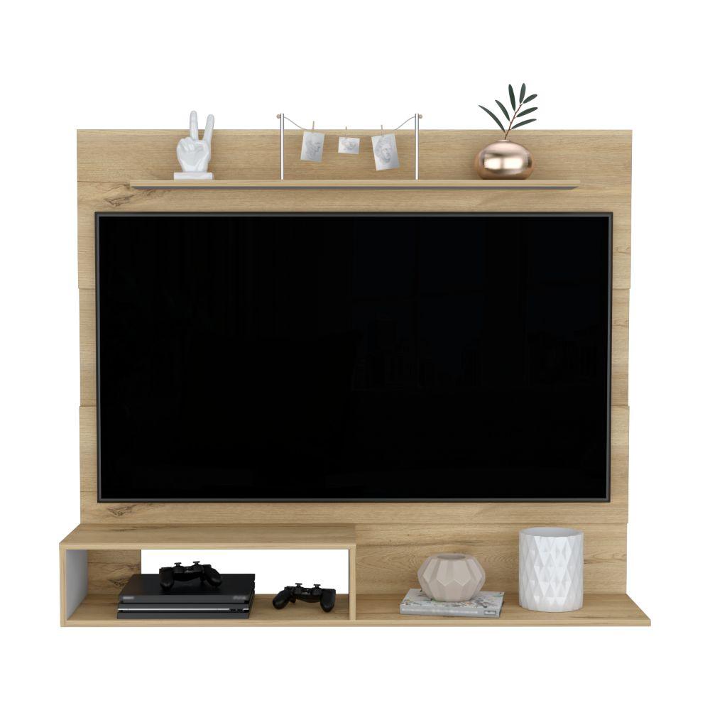 PANEL DE TV ASCHER, CAFÉ CLARO Y BLANCO DUQUEZA, CON ESPACIO PARA TELEVISOR DE HASTA 55 PULGADAS
