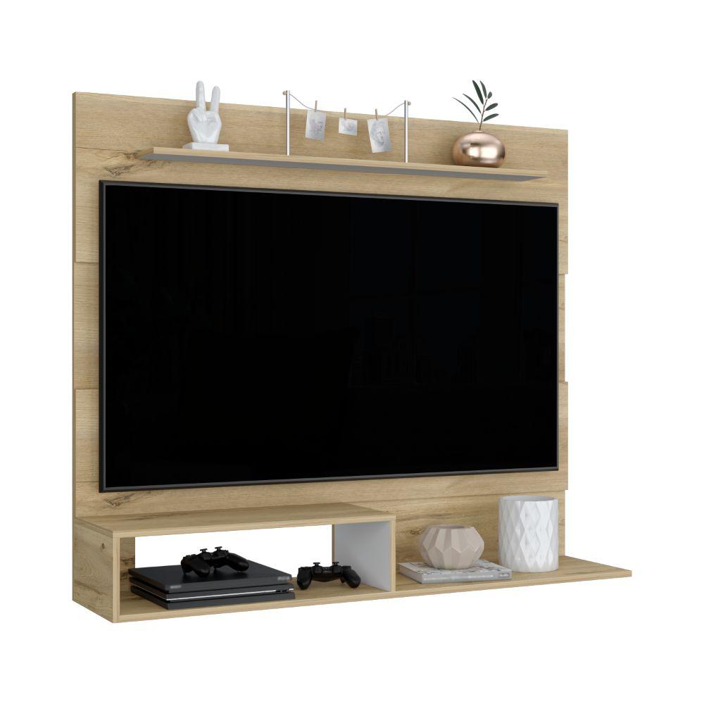 PANEL DE TV ASCHER, CAFÉ CLARO Y BLANCO DUQUEZA, CON ESPACIO PARA TELEVISOR DE HASTA 55 PULGADAS