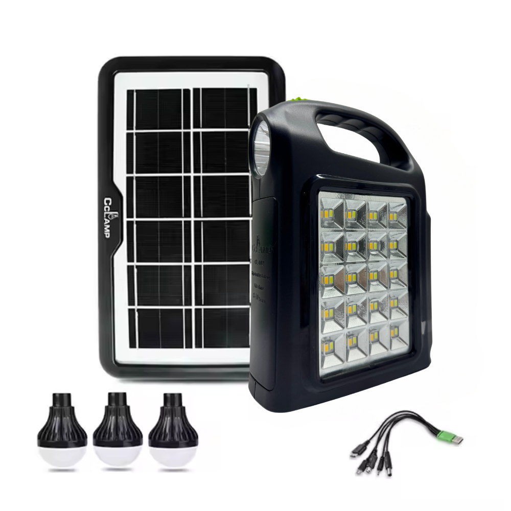 LINTERNA SOLAR MULTIFUNCIÓN BOMBILLOS LED POWER BANK CL-02