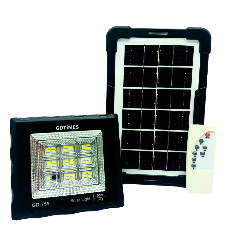 LÁMPARA REFLECTOR SOLAR 50W CON CONTROL REMOTO GD PLUS GD755