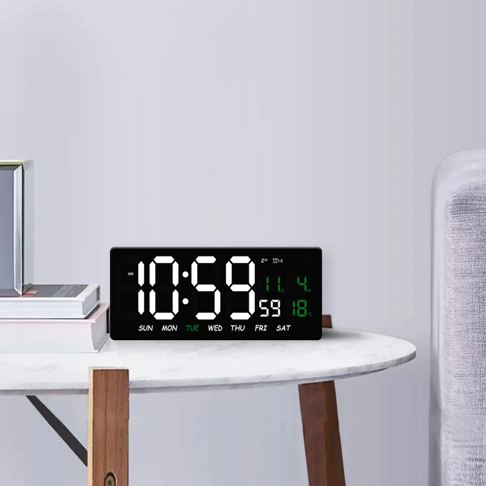 RELOJ DIGITAL LUZ LED CALENDARIO TEMPERATURA ALARMA DE PARED