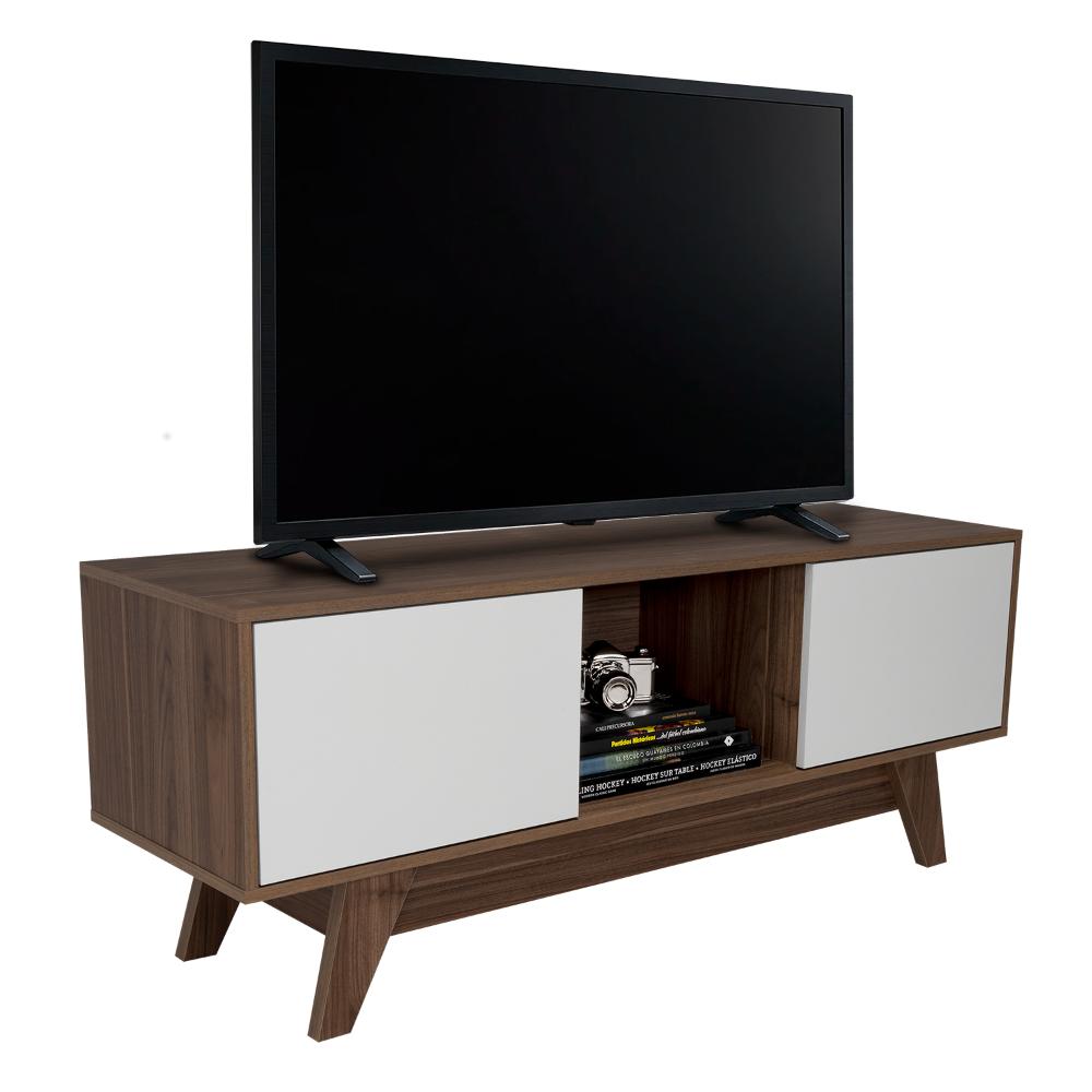 MESA PARA TV RIZZO, CASTAÑO Y BLANCO DUQUEZA, CON ESPACIO PARA TELEVISOR 55"