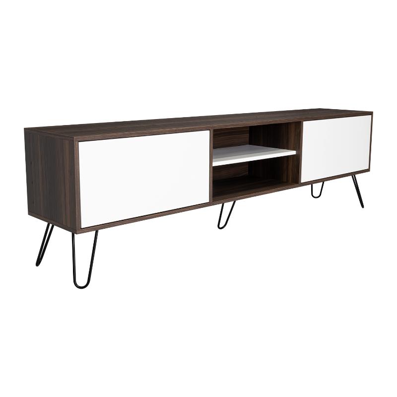 MESA PARA TV LARA, CAOBA Y BLANCO, PARA TELEVISOR DE 70 PULGADAS