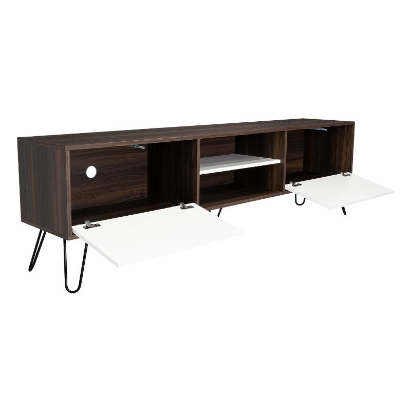 MESA PARA TV LARA, CAOBA Y BLANCO, PARA TELEVISOR DE 70 PULGADAS
