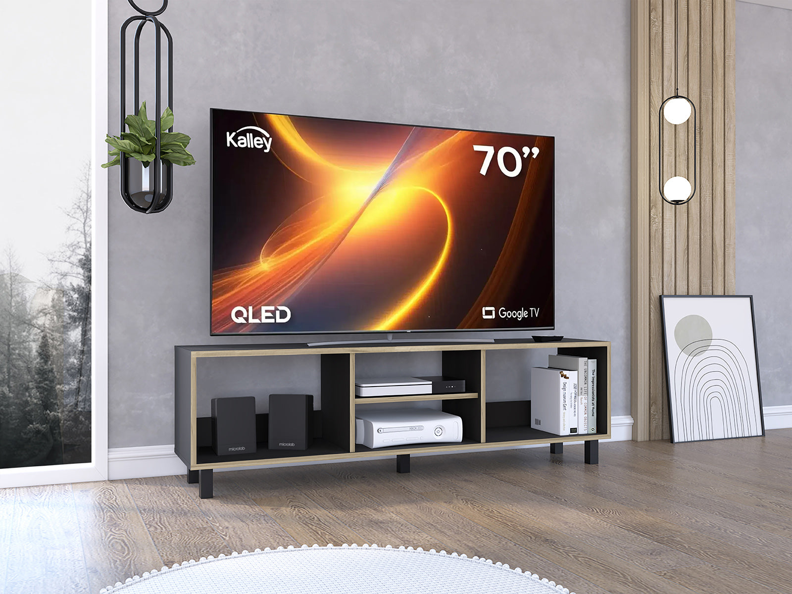 MESA PARA TV TUNEZ WENGUE Y CAFÉ CLARO PARA TELEVISOR HASTA 70 PULGADAS