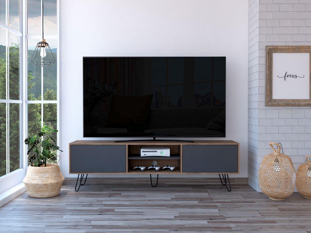 MESA PARA TV LARA, MIEL Y PLATA OSCURO, PARA TELEVISOR DE 70 PULGADAS