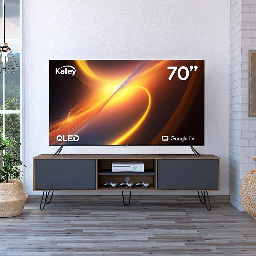 MESA PARA TV LARA, MIEL Y PLATA OSCURO, PARA TELEVISOR DE 70 PULGADAS