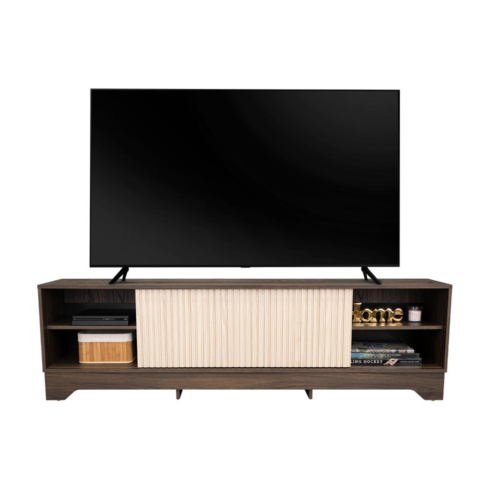 MESA PARA TV SMITH, NOGAL EUROPEO Y ROBLE NATURAL , CON PUERTA CORREDIZA