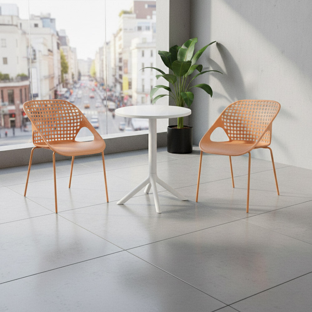 COMBO FODI, INCLUYE MESA REDONDA Y 2 SILLAS EN COLOR NARANJA