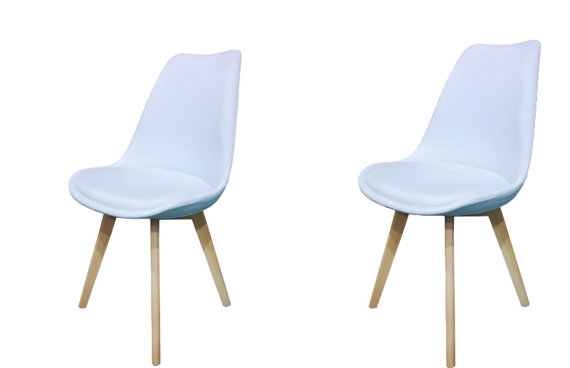 KIT SILLA DERIK, COLOR BLANCO Y CAFE CLARO, CON ESPALDAR Y PATAS EN MADERA X2