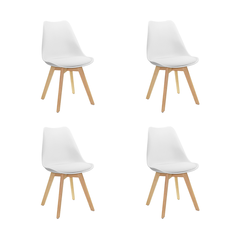 KIT DE CUATRO SILLAS SASHA, BLANCO Y CAFÉ CLARO, CÓMODO ASIENTO Y PATAS EN MADERA