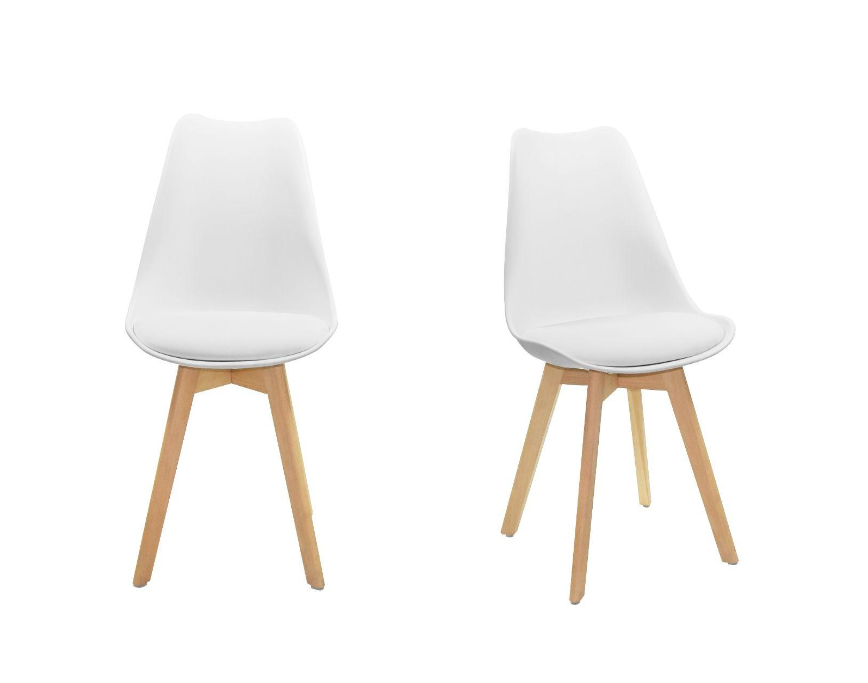 KIT DE DOS SILLAS SASHA, BLANCO Y CAFÉ CLARO, CÓMODO ASIENTO Y PATAS EN MADERA
