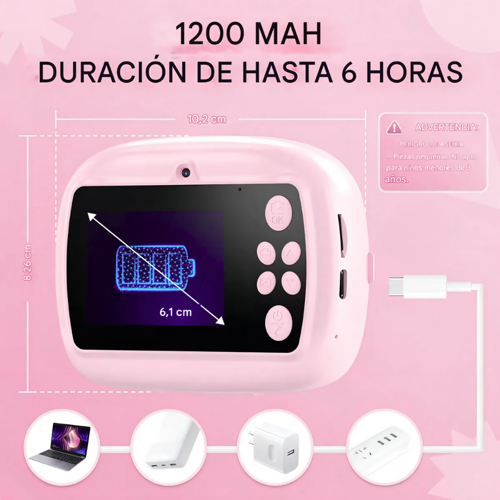 CÁMARA INSTANTÁNEA AM300 PARA NIÑOS IMPRESIÓN TÉRMICA VIDEOS ROSA