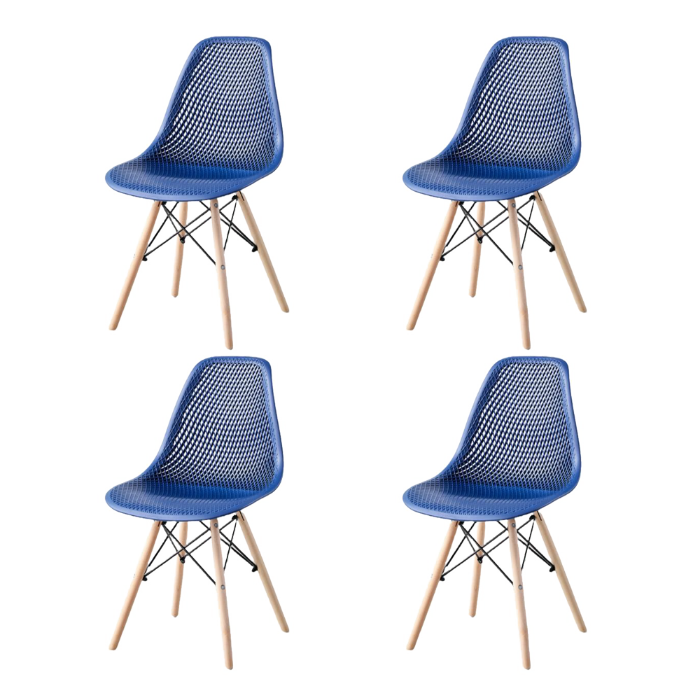 SILLA MARCUS, COLOR AZUL, CON ESPALDAR Y PATAS EN MADERA X4