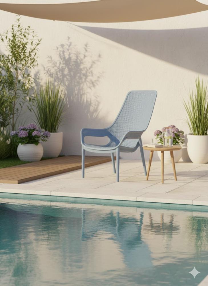 Silla Launge Mayorca, Azul Claro, con espaldar y reposa brazos