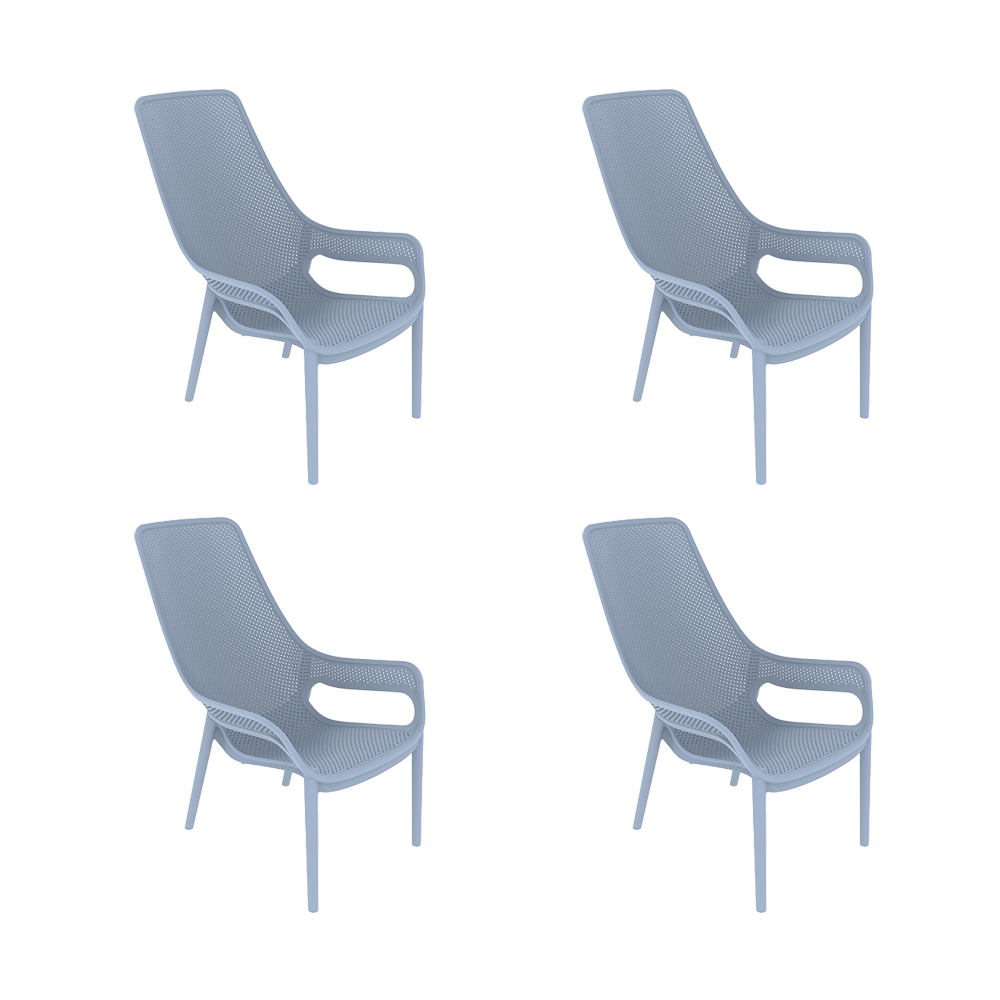 Silla Launge Mayorca, Azul Claro, con espaldar y reposa brazos X4