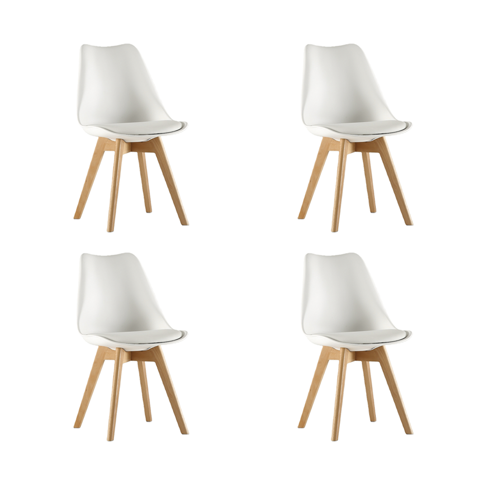 Silla Fyn, Blanco, Diseño Minimalista Con Espaldar, Cojín y Patas De Madera X4