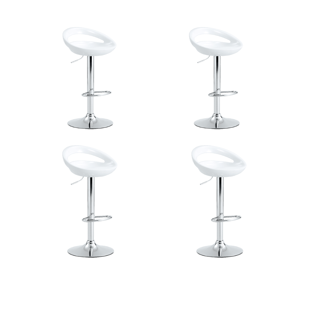 KIT DE CUATRO SILLAS BAR TURÓN, BLANCO,  BASE METAL CROMADO