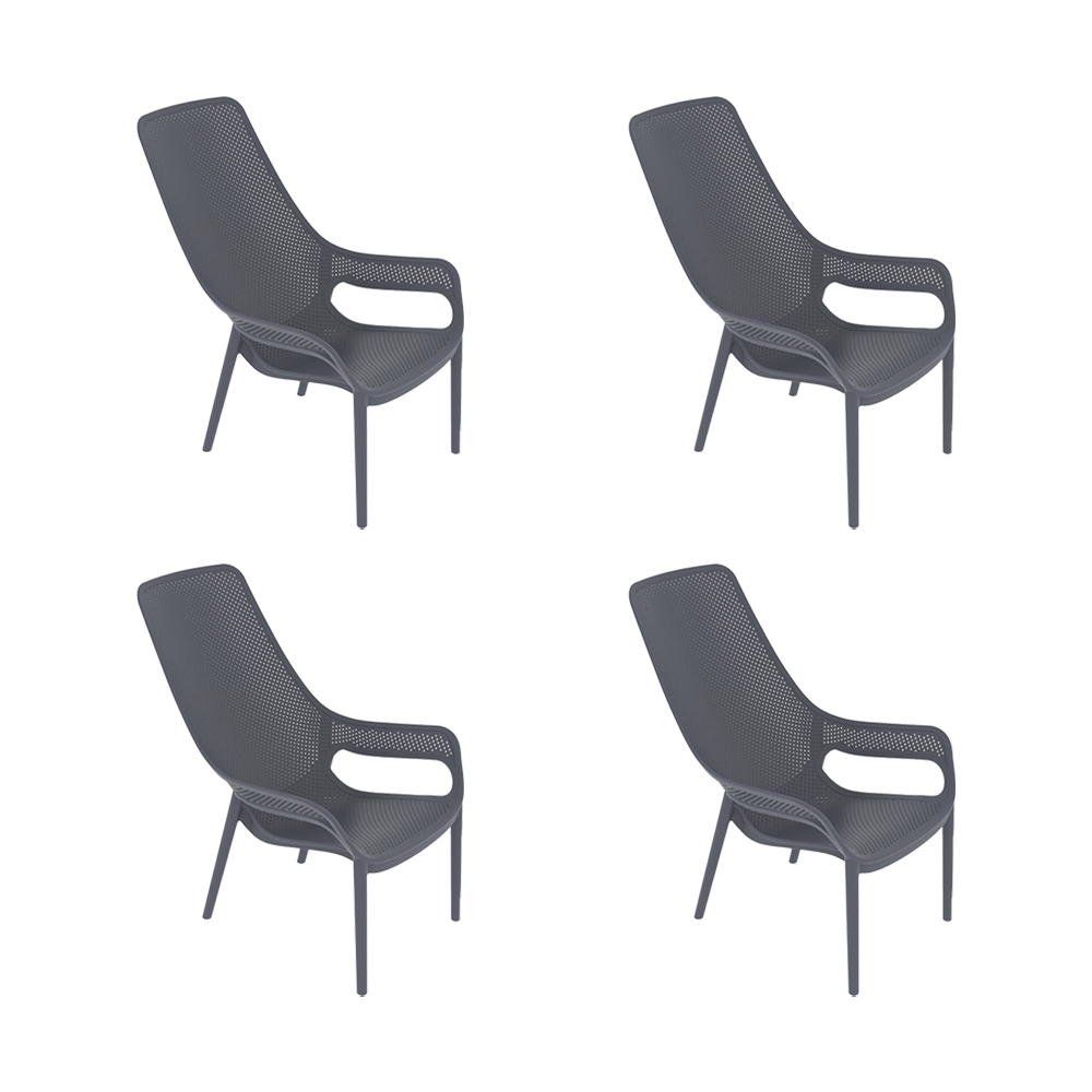 Silla Launge Mayorca, Gris Oscuro, con espaldar y reposa brazos X4