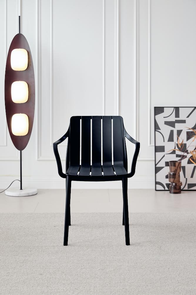 SILLA ALICE CON BRAZOS, COLOR NEGRO, CON ESPALDAR Y DISEÑO MINIMALISTA