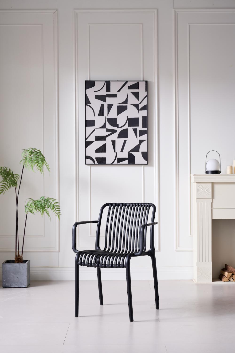 SILLA TERRA CON BRAZOS, COLOR NEGRO, CON ESPALDAR X4