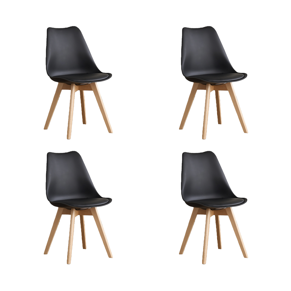 Silla Fyn, Negro, Diseño Minimalista Con Espaldar, Cojín y Patas De Madera X4