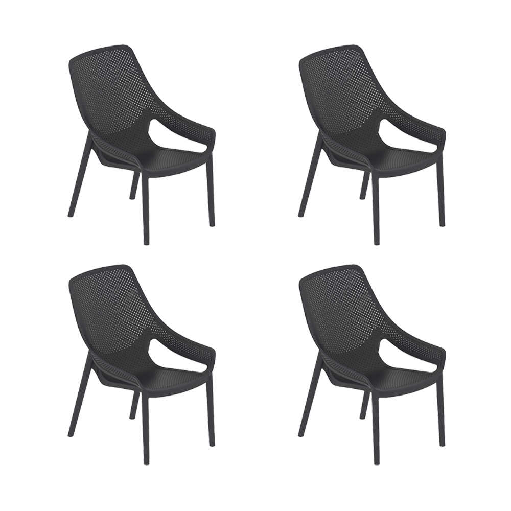 Silla Launge Ibiza, Negro, con espaldar y reposa brazos X4
