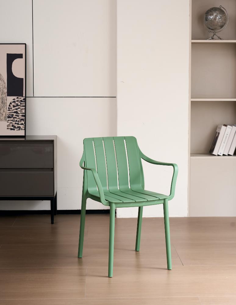 SILLA ALICE CON BRAZOS, COLOR VERDE OLIVO, CON ESPALDAR Y DISEÑO MINIMALISTA