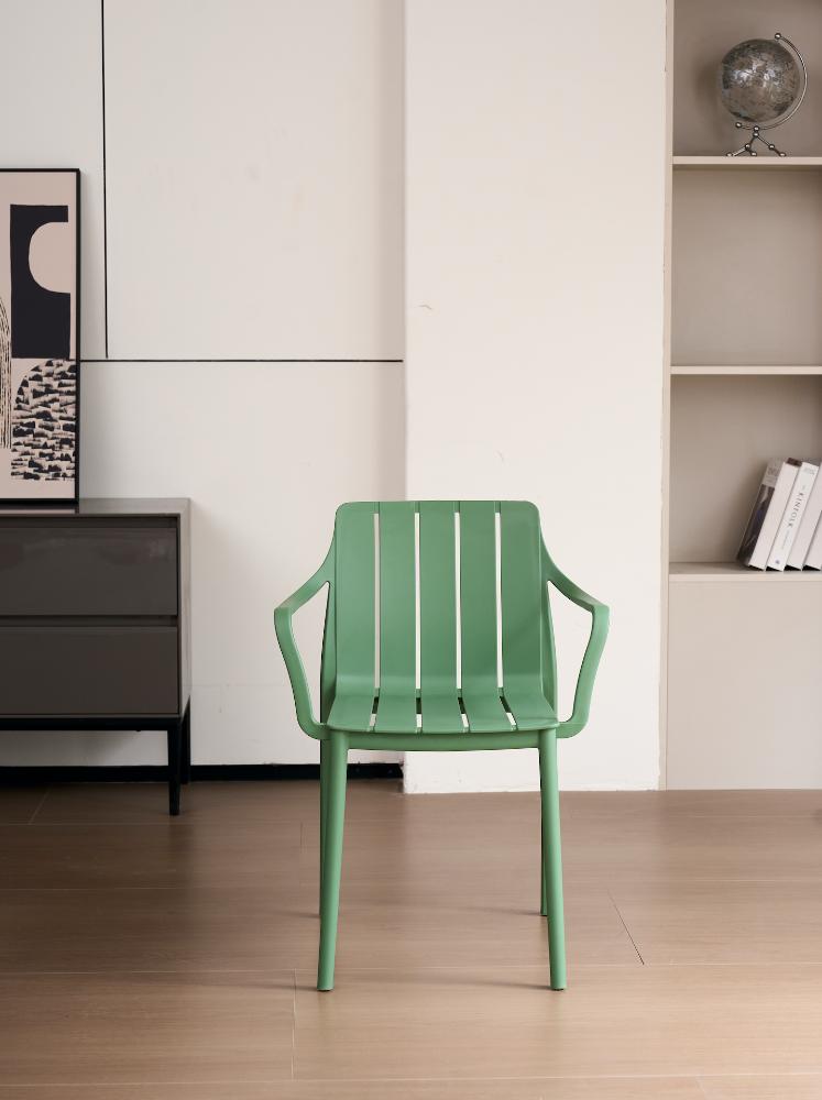 SILLA ALICE CON BRAZOS, COLOR VERDE OLIVO, CON ESPALDAR Y DISEÑO MINIMALISTA