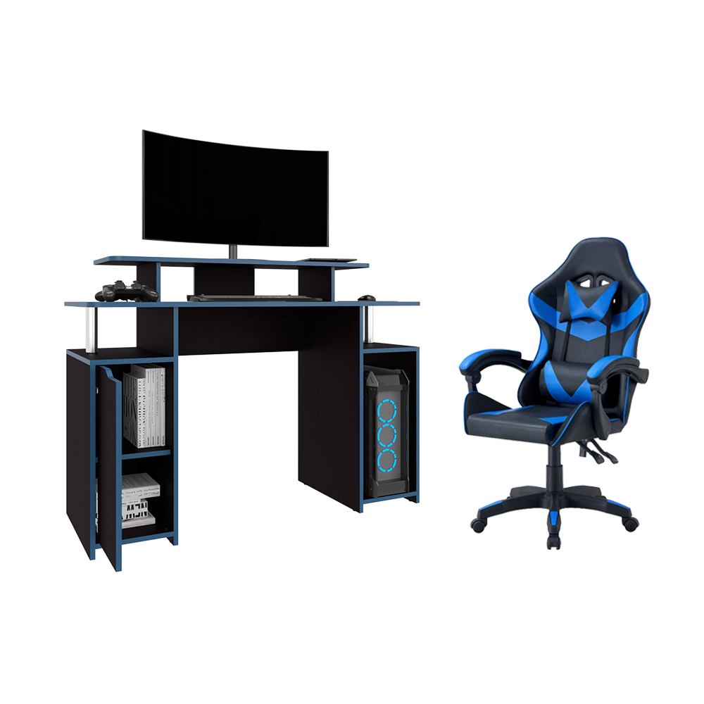 COMBO PARA OFICINA AKUA, AZUL Y NEGRO, INCLUYE SILLA Y ESCRITORIO GAMER