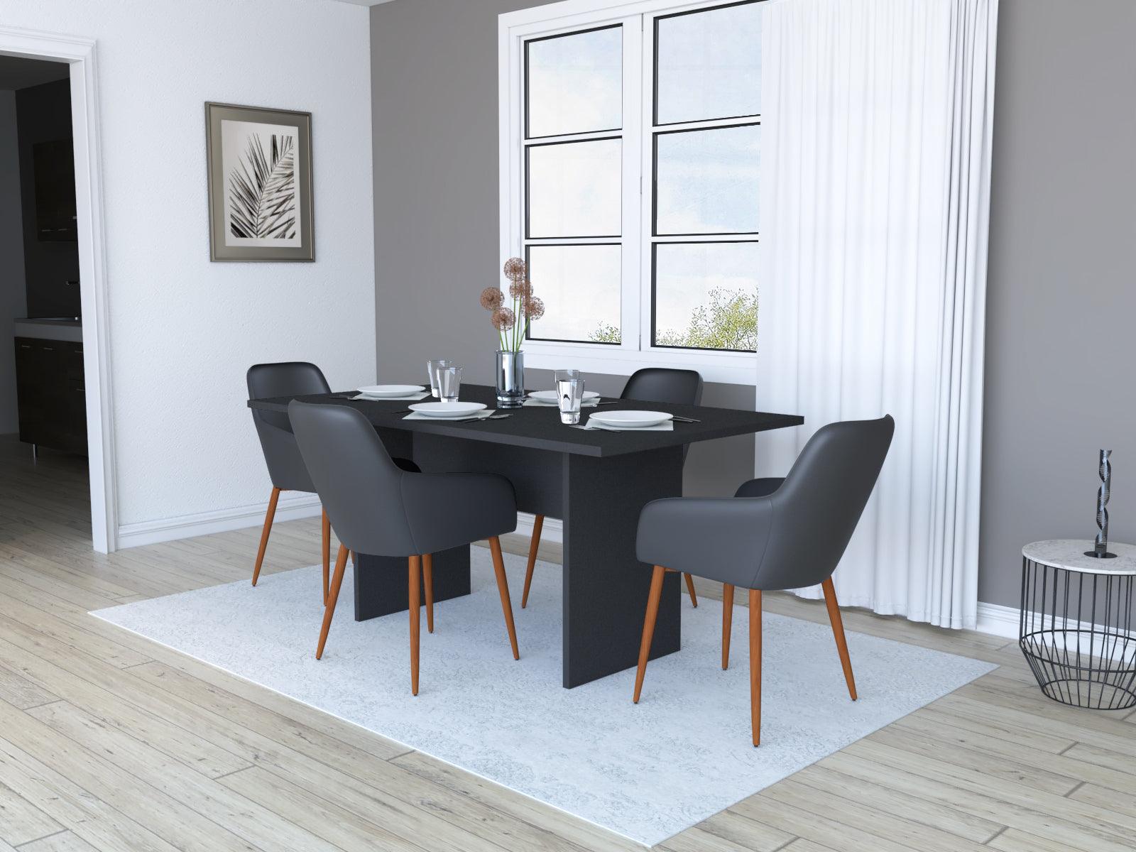 COMEDOR PETUNIA WENGUE, INCLUYE CUATRO SILLAS NEGRAS