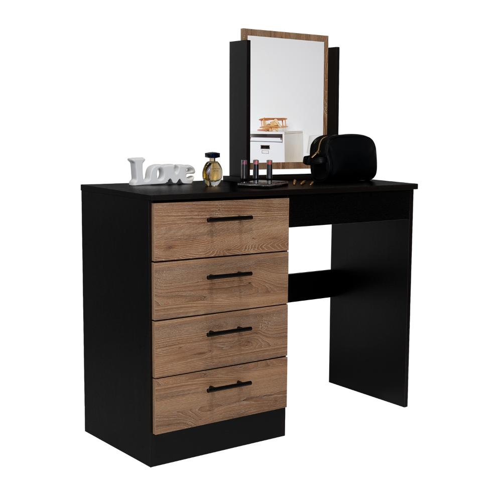 MUEBLE TOCADOR WESLEY, WENGUE Y MIEL, CON CUATRO CAJONES PARA UBICAR MAQUILLAJE